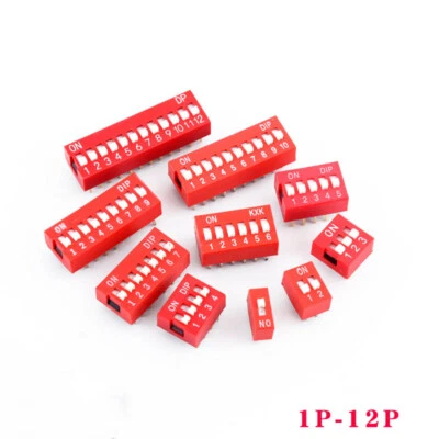 DIP DIL Switch PCB 1 2 3 4 5 6 8 10 12 Way 2.54mm Red Toggle Switches