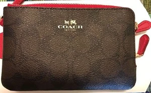 Coach F66506 Signature Double Corner Zip Wristlet Red - Picture 1 of 4