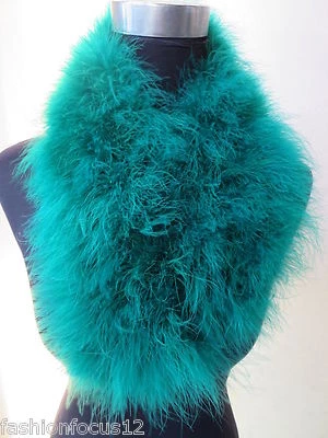 Winter Fur Scarf Real Ostrich Feather Neckerchief Fluffy Soft Peacock GREEN - Image 1 of 4