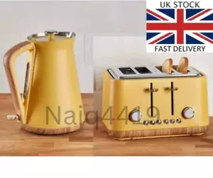 Stylish Scandi Style Yellow 3KW Rapid Boil Jug Kettle & Matching 4 Slot Toaster - Picture 1 of 9
