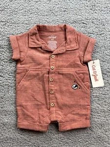 Cat & Jack Baby Boy Size Newborn Short Sleeve Button Front Romper Brown - Picture 1 of 6