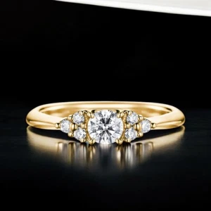 Anillo de diamantes cultivados en laboratorio certificado 0,70 quilates corte redondo oro 14K 4 5 6 7 - Imagen 1 de 10