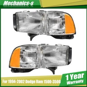 Chrome For Dodge Ram 1500-3500 1994-2002 LH+RH Headlights Replacement Halogen - Foto 1 di 12