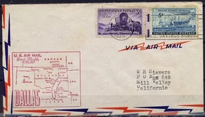 Cover First Flight United States, 1949. Tusla to Mill Valley. Dallas Area, Dal - Picture 1 of 3