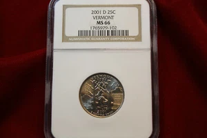 2001-D VERMONT NGC MS 66, STATEHOOD QUARTER, UNCIRCULATED, - Picture 1 of 4