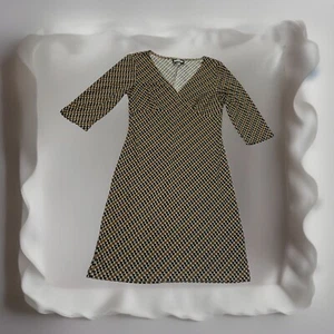 Jodi Kristopher Women’s Brown/Blue Geometric V-Neck Casual Dress S/M - Picture 1 of 5