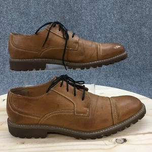 Perry Ellis Dress Shoes Mens 9.5 Carson Oxford Brown Faux Leather Casual Almond - Picture 1 of 15