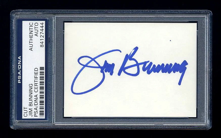 JIM BUNNING SIGNED MINT CUT PSA/DNA AUTOGRAPHED HOF TIGERS PHILADELPHIA PHILLIES - Image 1 of 1