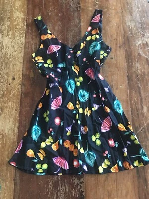 VTG 90s micro mini festive vacation dress fruit cocktail design fun unique print - Image 1 of 4