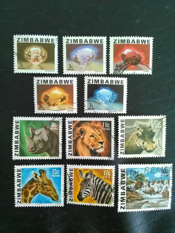 ZIMBABWE USED STAMPS  1980 MINERALS, WILDLIFE, WATERFALLS 1c -30  CENTS Cover