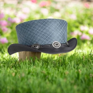 Mens Blue Leather Top Hat Steampunk Victorian Style Black Brim Costume Accessory - Picture 1 of 3