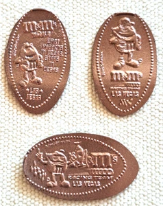Drei verschiedene M&M's World Las Vegas längliche Designs gerollt auf Zink Cent-CRC - Bild 1 von 4