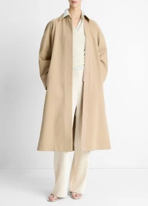 VINCE Tan Sand Brown Minimalist Collared Cotton Utility Trench Coat S - Picture 1 of 8