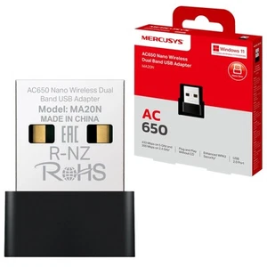 MERCUSYS MA20N AC650 USB WiFi Dongle, Dual Band WiFi Adapter for PC/Desktop/Lapt - Afbeelding 1 van 7