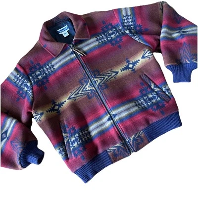160 Vintage Pendleton 80s Wool Navajo Bomber Jacket Large Unisex - Image 1 of 4