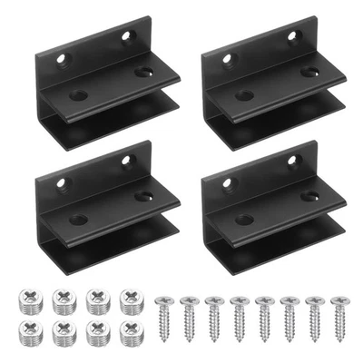 4Pcs Glass Fixing Clip, for 8-10mm 2 Way 90 Degree with screw, Black - image 1 of 4