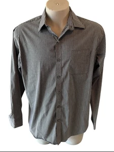 Van Heusen Mens Black Plaid Long Sleeve Collared Dress Shirt Size 16-16.5 Large - Picture 1 of 10