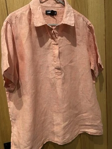 Lands End Coral Pink Linen Top Size L (14) - Picture 1 of 3