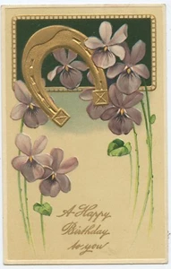Happy Birthday to You Gold Embossed Horseshoe Postcard - Bild 1 von 2