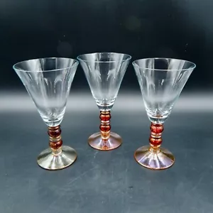 Copas de agua de vino sopladas a mano rojo ámbar con cuentas tallos 8 pulgadas - Imagen 1 de 6