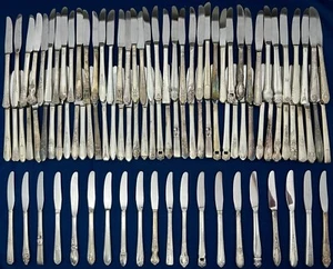 100 Silverplate HH GRILL KNIVES Craft Lot Vintage Patterns Silverware Flatware - Picture 1 of 3