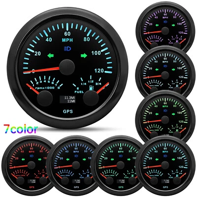 85MM Black GPS Speedometer 120MPH with Fuel Level Tachometer Gauge for Boat Car - Image 1 of 4