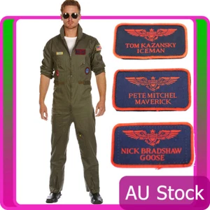 Mens Aviator Pilot Costume Flight Top 80s 1980s Pete Mitchell Maverick Gun Man - Picture 1 of 6