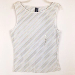 Gap Womens L Sleeveless Round Neck Top Thin Spring Colors Diagonal Stripe Knit - Picture 1 of 9