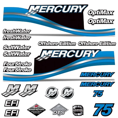 AMR RACING Mercury 75 Four 4 Stroke Decal Kit Outboard Engine Graphic Motor Stickers BLUE