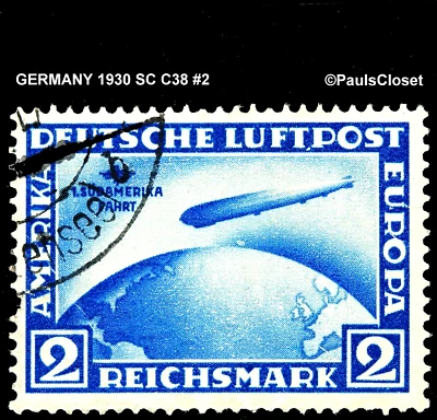 GERMANY 1930 SC C38 2M ULTRA GRAF ZEPPELIN 1ST FLT TO SOUTH AMERICA UNG #2 F/VF - Image 1 of 2