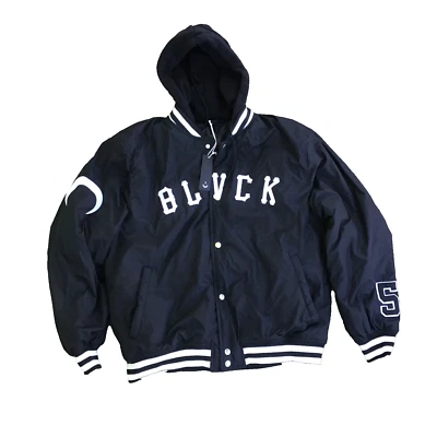 CHAQUETA UNIVERSITARIA CON CAPUCHA GRAND SLAM PEQUEÑA ESCALA NEGRA PARA HOMBRE NUEVA CON ETIQUETAS Botones Foto 1 de 4