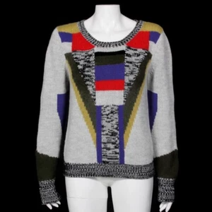 REBECCA MINKOFF Geometric Scoop Neck Gray Alpaca Mohair Blend Sweater sz M /148 - Picture 1 of 5