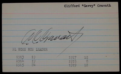 Circa 1950's Gavvy Cravath, Philadelphia Phillies, Signed 3" x 5" Index Card - Image 1 of 4