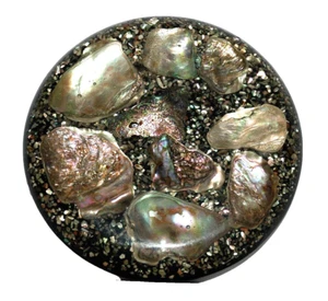 Abalone Seashell Resin Lucite Acrylic Kitchen Trivet Hot Plate 6 5/8" USA 1960's - Picture 1 of 14