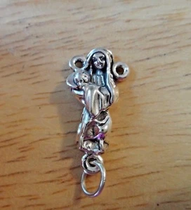 Sterling Silber 22x11mm Rosenkranz Mitte Maria und Jesuskind Charm flach auf der Rückseite - Bild 1 von 3