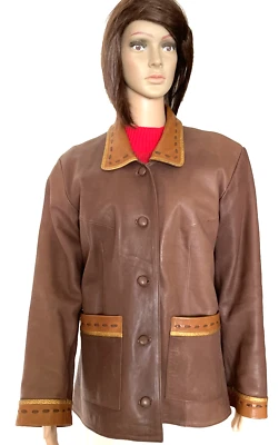 CACTUS by MONTSERRAT Cowboy Genuine  Leather Jacket Coat Brown Mexico M EUC - Image 1 of 4