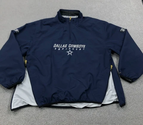 Dallas Cowboys Jacket Men Large Blue Pull Over Windbreaker Adult Warm Up Track Cover