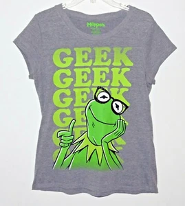 Kermit The Frog Muppets Geek Juniors Size XXL Gray Graphic Sleeveless Shirt! - Picture 1 of 4