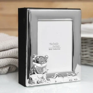 Personalised 4" x 6" Silver Plated Animal Themed Baby Christening Photo Album - Picture 1 of 3