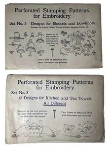 Lot 2 Perforated Stamping Patterns Embroidery Vintage Basket Bows Kitchen Towels - Picture 1 of 2