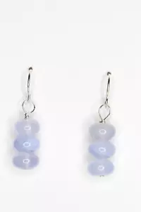Chalcedony Blue 4mm x 8mm Roundel Gemstone .925 Sterling Silver Earrings 1 1/4" - Picture 1 of 3