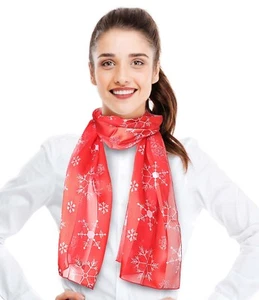 CBC CROWN Christmas Scarf, Snowflakes Theme, Lightweight, Silk-Feeling 13" X 60" - Picture 1 of 19