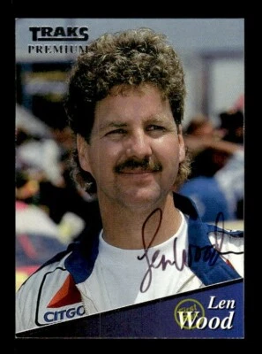 LEN WOOD SIGNED 1994 TRAKS PREMIUM #153 NASCAR ON-CARD AUTO - Image 1 of 2