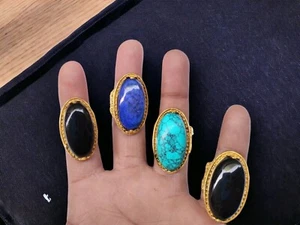 10 Pcs Of Turquoise & Multi Stones Gold Plated Rings Lot For Wholesale/Big Rings - Picture 1 of 9