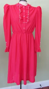 VINTAGE 1970'S PINK DOT RUFFLE DRESS / 36" BUST MEASURE - Picture 1 of 6