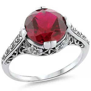 ART DECO STYLE 3.5 CT. LAB-CREATED RUBY 925 STERLING SILVER FILIGREE RING #184 - Picture 1 of 3
