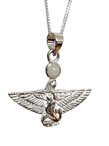Collana della dea Iside Moonstone Egypt Gemstone Catena in argento sterling 925 - Foto 1 di 17