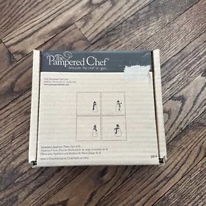 Pampered Chef Snowman Appetizer Plates 6" lot of 4 square glass EUC snowmen box - Picture 1 of 7