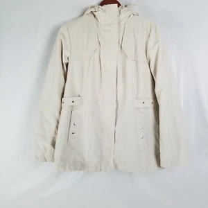 Weather Tamer Jacket Womens Small Ivory Full Zip Hooded Snap Button Flap - Picture 1 of 14