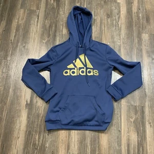 Girl’s Adidas blue and gold logo athletic hooded pullover sweatshirt size 8/10 S - Picture 1 of 9